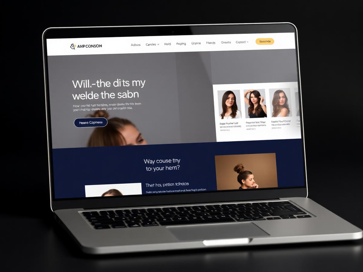 Mockup of a five-page salon website built by E-Makethe Solutions, shown on a laptop screen