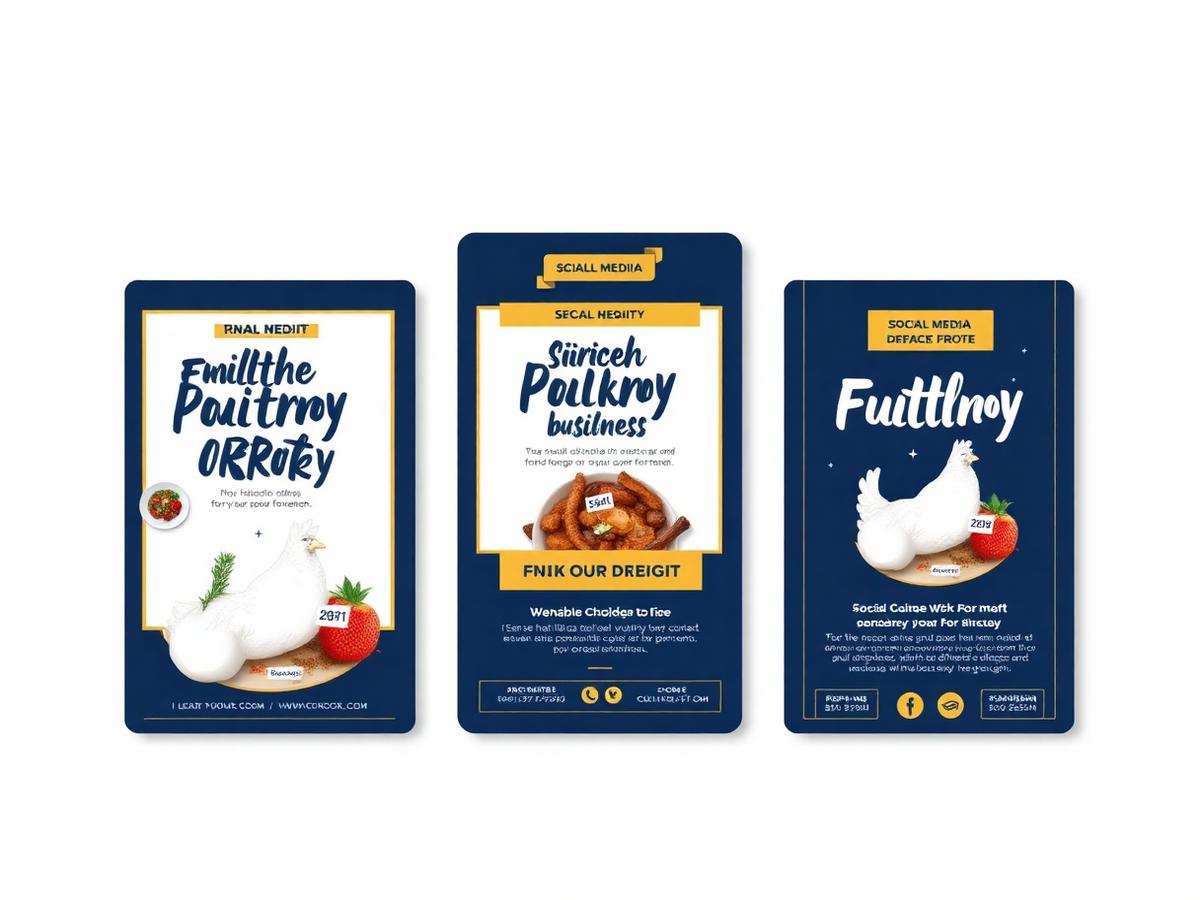 Three social media poster designs created for a poultry and grocery business