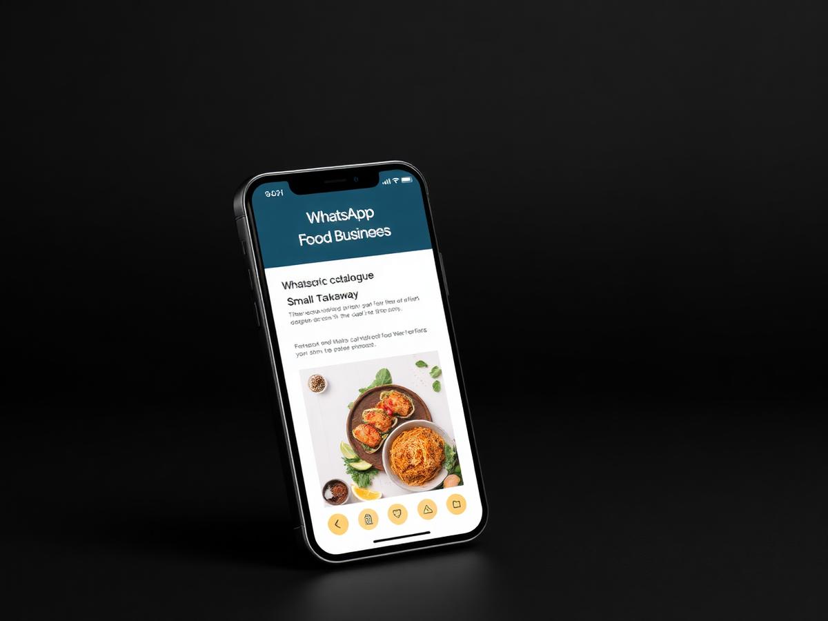 Mockup of a WhatsApp Business catalogue for a takeaway food business on a smartphone